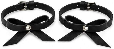 Harness Anklets for Women, Black Faux Leather Ankle Cuffs with Bow and Rivet, Adjustable Gothic Punk Foot Jewelry, Alternative Fashion Body Chain Accessories in Saudi Arabia