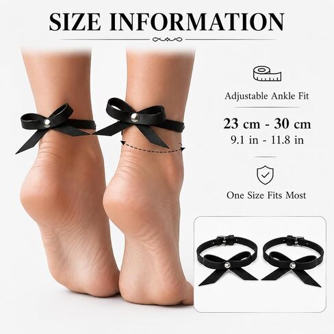 Harness Anklets for Women, Black Faux Leather Ankle Cuffs with Bow and Rivet, Adjustable Gothic Punk Foot Jewelry, Alternative Fashion Body Chain Accessories in Saudi Arabia