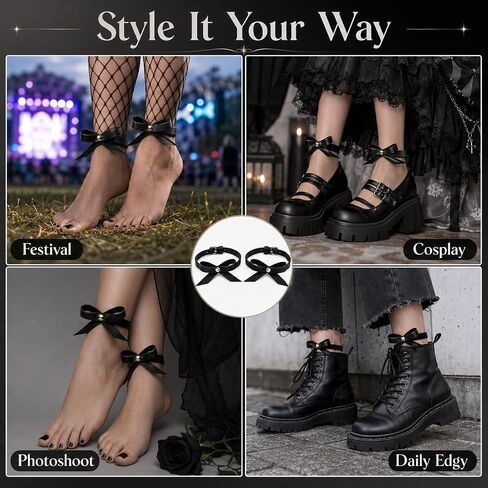 Harness Anklets for Women, Black Faux Leather Ankle Cuffs with Bow and Rivet, Adjustable Gothic Punk Foot Jewelry, Alternative Fashion Body Chain Accessories in Saudi Arabia