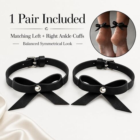 Harness Anklets for Women, Black Faux Leather Ankle Cuffs with Bow and Rivet, Adjustable Gothic Punk Foot Jewelry, Alternative Fashion Body Chain Accessories in Saudi Arabia