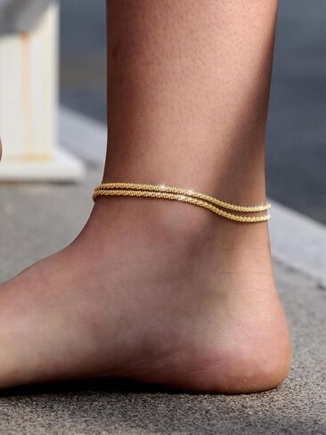 2pcs Silver Gold Anklets for Women Waterproof Stackable Bracelets Anklet for Women Women's Anklets Trendy Dainty Plus Size Silver Plated Anklet Non Tarnish Beach Jewelry Vocation in Kuwait