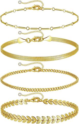 Zeffy Gold Ankle Bracelets for Women, 14k Gold Anklets Waterproof Layered Adjustable Anklet Bracelets Cuban Link Snake Chain Anklets Set Summer Beach Foot Jewelry Gift in Saudi Arabia
