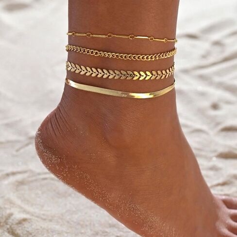 Zeffy Gold Ankle Bracelets for Women, 14k Gold Anklets Waterproof Layered Adjustable Anklet Bracelets Cuban Link Snake Chain Anklets Set Summer Beach Foot Jewelry Gift in Saudi Arabia