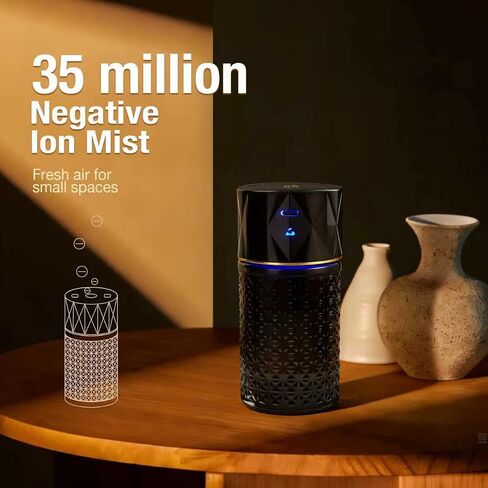 Car Diffuser Humidifier, USB Wireless Cool Mist Aromatherapy Diffuser, Mini Portable Essential Oil Air Freshener with 35 Million Negative Ion, Night Light&Auto Shut-Off (Black) in Kuwait