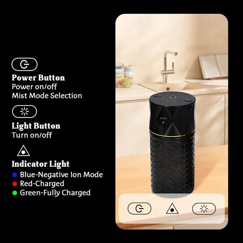 Car Diffuser Humidifier, USB Wireless Cool Mist Aromatherapy Diffuser, Mini Portable Essential Oil Air Freshener with 35 Million Negative Ion, Night Light&Auto Shut-Off (Black) in Kuwait