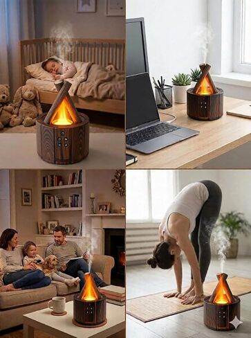 Campfire Flame Diffuser for Essential Oils, 250ml Ultrasonic Cool Mist Aromatherapy Humidifier with Remote Control, 7-Color LED Lights, Timer & Auto-Off for Home, Office & Bedroom in Kuwait