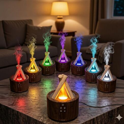Campfire Flame Diffuser for Essential Oils, 250ml Ultrasonic Cool Mist Aromatherapy Humidifier with Remote Control, 7-Color LED Lights, Timer & Auto-Off for Home, Office & Bedroom in Kuwait
