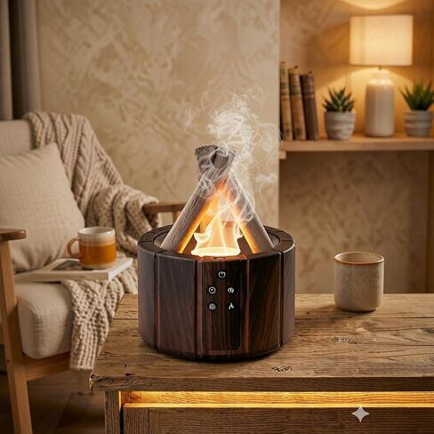 Campfire Flame Diffuser for Essential Oils, 250ml Ultrasonic Cool Mist Aromatherapy Humidifier with Remote Control, 7-Color LED Lights, Timer & Auto-Off for Home, Office & Bedroom in Kuwait