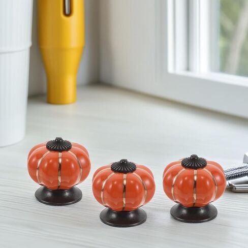 Ceramic Pumpkin Cabinet Knobs 6pcs Set Vintage Pumpkin-Shaped Drawer Pulls Porcelain Handles for ’ Room Bedroom Kitchen Closet Dresser in Saudi Arabia