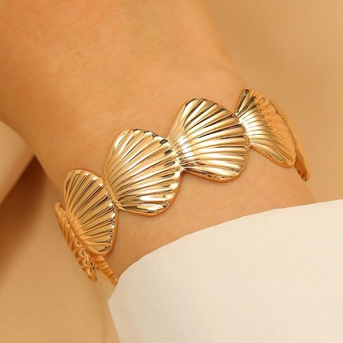 MXUHUI Wide Cuff Bracelets for Women Boho Vintage Statement Starfish Open Bangle Bracelet Irregular Summer Beach Shell Sea Coral Bracelets in Saudi Arabia