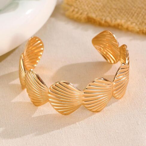 MXUHUI Wide Cuff Bracelets for Women Boho Vintage Statement Starfish Open Bangle Bracelet Irregular Summer Beach Shell Sea Coral Bracelets in Saudi Arabia