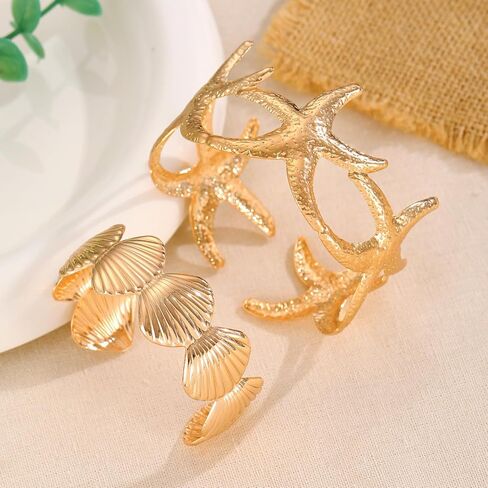 MXUHUI Wide Cuff Bracelets for Women Boho Vintage Statement Starfish Open Bangle Bracelet Irregular Summer Beach Shell Sea Coral Bracelets in Saudi Arabia