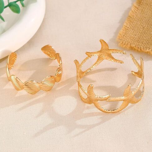 MXUHUI Wide Cuff Bracelets for Women Boho Vintage Statement Starfish Open Bangle Bracelet Irregular Summer Beach Shell Sea Coral Bracelets in Saudi Arabia