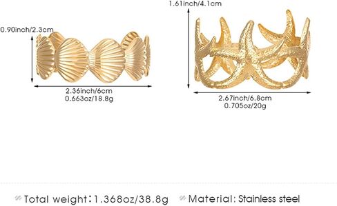 MXUHUI Wide Cuff Bracelets for Women Boho Vintage Statement Starfish Open Bangle Bracelet Irregular Summer Beach Shell Sea Coral Bracelets in Saudi Arabia
