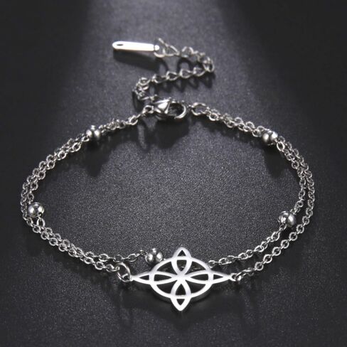 Witch's Knot Bracelet Stainless Steel Celtic Knot Double Layer Adjustable Bracelet Women's Fashion Lucky Jewelry Gift in Kuwait