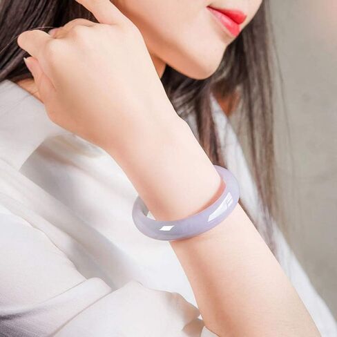 Jade Bangle Bracelets for Women, Ice Waxy Chalcedony Bracelet Ice Transparent Purple Ladies Purple Bracelet with Gift Box and Certificate/55-56Mm in Kuwait