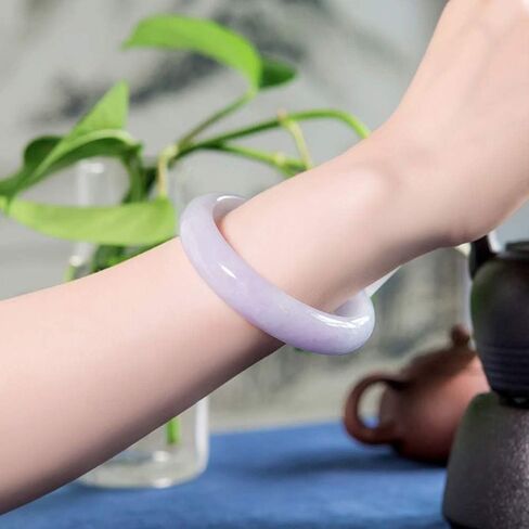 Jade Bangle Bracelets for Women, Ice Waxy Chalcedony Bracelet Ice Transparent Purple Ladies Purple Bracelet with Gift Box and Certificate/55-56Mm in Kuwait