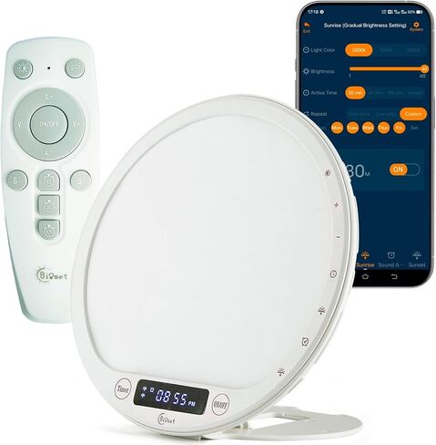 10000 Lux Light Therapy Alarm Clock, Sunrise Wake-Up Light with APP & Remote, Built-in Lithium Battery, Portable Travel, Full Spectrum LED (CRI>95), UV-Free for Home Office in Kuwait