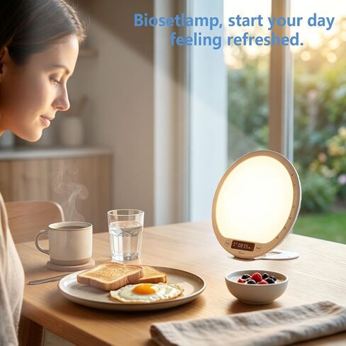 10000 Lux Light Therapy Alarm Clock, Sunrise Wake-Up Light with APP & Remote, Built-in Lithium Battery, Portable Travel, Full Spectrum LED (CRI>95), UV-Free for Home Office in Kuwait