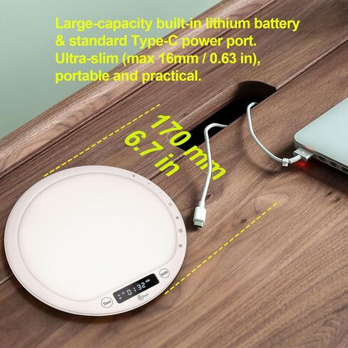 10000 Lux Light Therapy Alarm Clock, Sunrise Wake-Up Light with APP & Remote, Built-in Lithium Battery, Portable Travel, Full Spectrum LED (CRI>95), UV-Free for Home Office in Kuwait
