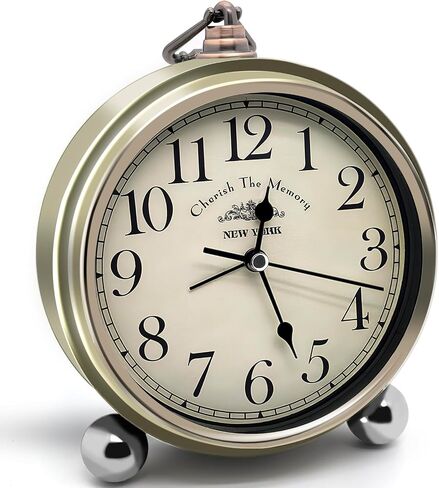 Metal Analog Alarm Clock - 5'' Battery Operated Silent Non-Ticking Quartz Antique Retro Small Desk Clocks for Bedside Bedrooms Living Room Office Home Decor (Bronze) in Saudi Arabia