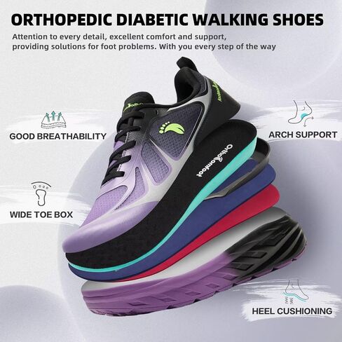 Women's Orthopedic Diabetic Wide Running Shoes: Comfortable Breathable Arch Support Plantar Fasciitis Sport Sneakers, Casual High Arch Orthotic Work Tennis Walking Shoes for Foot and Heel Pain Relief in Kuwait