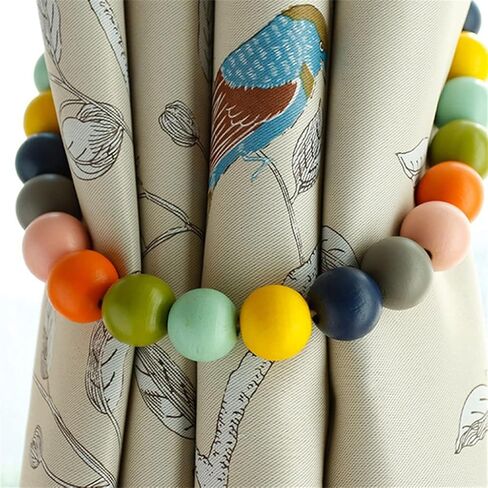 FMURY 2 Wooden Bead Curtain Tie Back Window Tie Curtain Holder Clip Home Dorm Decoration Hanging Ball Buckle in Saudi Arabia