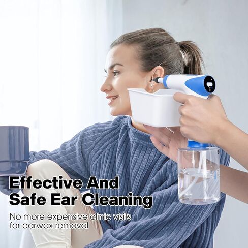 Ear Wax Removal, Electric Ear Cleaning Kit with Light, Ear Irrigation Kit with 4 Pressure Modes, Safe and Effective Ear Flush Kit with Ear Cleaner - Includes Basin, Towel & 12 Tips, (White) in Saudi Arabia