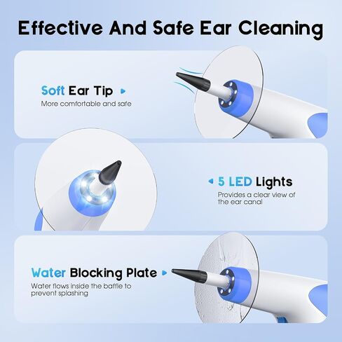 Ear Wax Removal, Electric Ear Cleaning Kit with Light, Ear Irrigation Kit with 4 Pressure Modes, Safe and Effective Ear Flush Kit with Ear Cleaner - Includes Basin, Towel & 12 Tips, (White) in Saudi Arabia