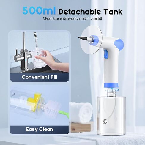 Ear Wax Removal, Electric Ear Cleaning Kit with Light, Ear Irrigation Kit with 4 Pressure Modes, Safe and Effective Ear Flush Kit with Ear Cleaner - Includes Basin, Towel & 12 Tips, (White) in Saudi Arabia