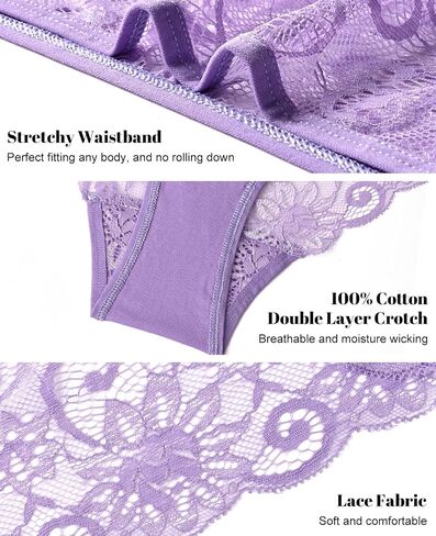 Sunm Boutique Sexy Underwear for Women, Cheeky Lace Women's Panties, Breathable Bikini for Ladies (Medium, 6 Pack - Black/Blue/Purple/Dusty Pink/Beige/White) in Saudi Arabia