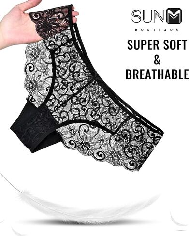 Sunm Boutique Sexy Underwear for Women, Cheeky Lace Women's Panties, Breathable Bikini for Ladies (Medium, 6 Pack - Black/Blue/Purple/Dusty Pink/Beige/White) in Saudi Arabia