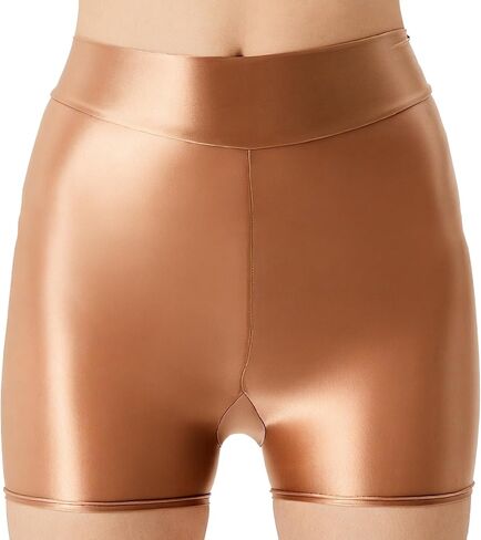 FEOYA Womens Metallic Booty Shorts High Waisted Shiny Rave Bottoms Sexy Shiny Oil Glossy Sheer Underwear in Kuwait