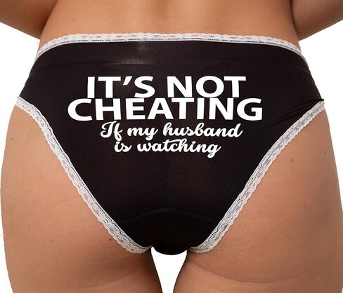Knaughty Knickers It's Not Cheating If My Husband Watches Hotwife Vixen Cuck Adult Design Black and White Bikini Panties in Kuwait