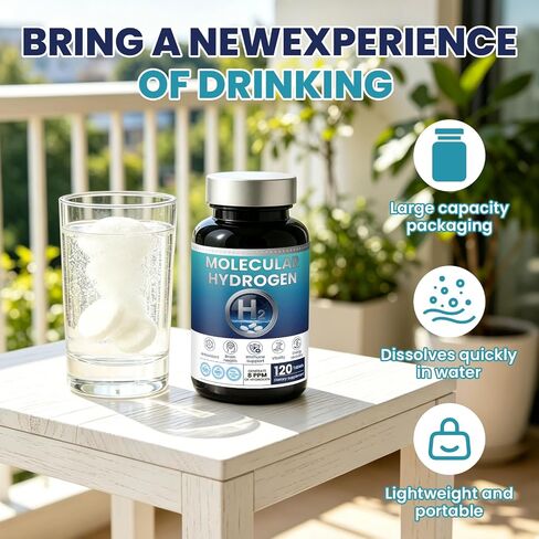 Hydrogen Water Tablets with Magnesium H2 Molecular 120 Tablets for Drinking Water Supplement for Brain Health & Cognitive Energy Function Antioxidant Promote Metabolism Non-GMO Vegan in Saudi Arabia