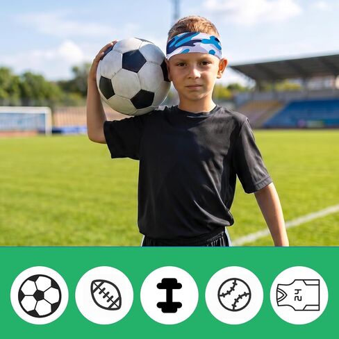 6 Pcs Kids Sports Sweatbands Ages 4-10 Boys Girls Breathable Sweat Wicking Elastic Non Slip Athletic Headbands Comfortable Sports Hairbands for Football Soccer Basketball Baseball Running Workout Gym in Kuwait