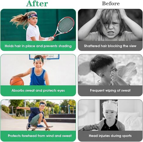 6 Pcs Kids Sports Sweatbands Ages 4-10 Boys Girls Breathable Sweat Wicking Elastic Non Slip Athletic Headbands Comfortable Sports Hairbands for Football Soccer Basketball Baseball Running Workout Gym in Kuwait
