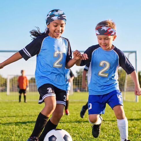 6 Pcs Kids Sports Sweatbands Ages 4-10 Boys Girls Breathable Sweat Wicking Elastic Non Slip Athletic Headbands Comfortable Sports Hairbands for Football Soccer Basketball Baseball Running Workout Gym in Kuwait