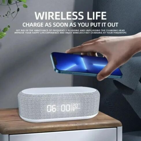 Multifunctional Desktop Bedroom Night Light with LED Digital Alarm Clock Indoor Thermometer 15W Fast Wireless Charging Pad Phone Charger Stand for iPhone Samsung Android Smartphones (White) in Kuwait