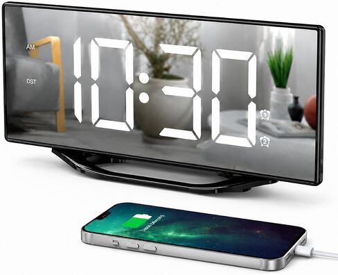 PPLEE Large Digital Alarm Clock for Bedroom, 8.7" LED Mirror Display with Big Numbers, Dual Alarms, USB Charging Port, Auto Dimmer, Adjustable Volume, Snooze Clock for Heavy Sleepers and Seniors in Saudi Arabia