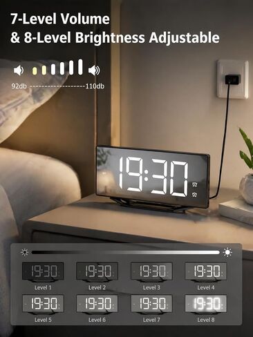 PPLEE Large Digital Alarm Clock for Bedroom, 8.7" LED Mirror Display with Big Numbers, Dual Alarms, USB Charging Port, Auto Dimmer, Adjustable Volume, Snooze Clock for Heavy Sleepers and Seniors in Saudi Arabia