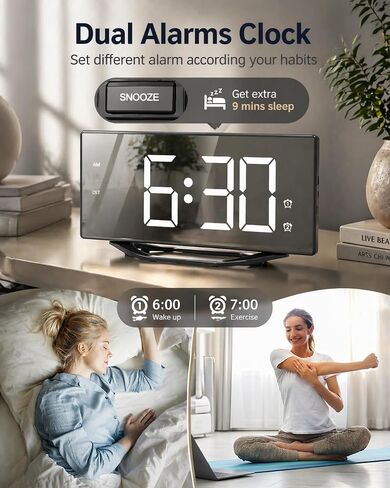 PPLEE Large Digital Alarm Clock for Bedroom, 8.7" LED Mirror Display with Big Numbers, Dual Alarms, USB Charging Port, Auto Dimmer, Adjustable Volume, Snooze Clock for Heavy Sleepers and Seniors in Saudi Arabia