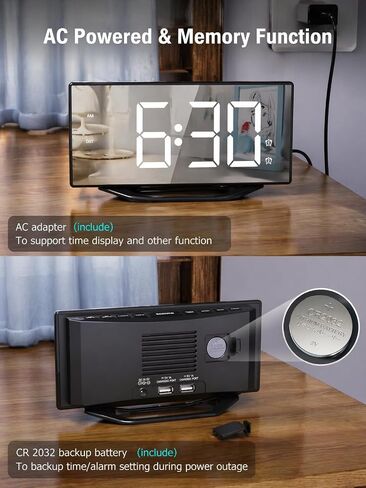 PPLEE Large Digital Alarm Clock for Bedroom, 8.7" LED Mirror Display with Big Numbers, Dual Alarms, USB Charging Port, Auto Dimmer, Adjustable Volume, Snooze Clock for Heavy Sleepers and Seniors in Saudi Arabia