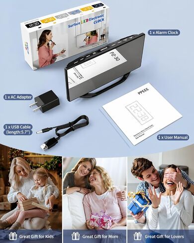 PPLEE Large Digital Alarm Clock for Bedroom, 8.7" LED Mirror Display with Big Numbers, Dual Alarms, USB Charging Port, Auto Dimmer, Adjustable Volume, Snooze Clock for Heavy Sleepers and Seniors in Saudi Arabia