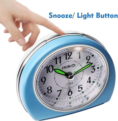 MEKO Alarm Clocks Non-Ticking for Bedrooms, Smart Tickless AA Battery Powered Travel Alarm Clock with Snooze and Nightlight, Silent No Ticking Bedside Clock(Blue) in Saudi Arabia