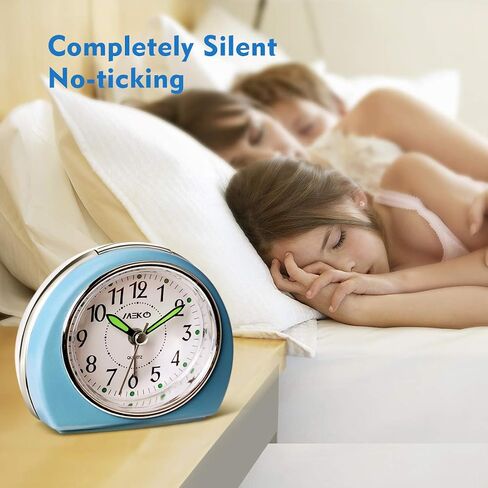 MEKO Alarm Clocks Non-Ticking for Bedrooms, Smart Tickless AA Battery Powered Travel Alarm Clock with Snooze and Nightlight, Silent No Ticking Bedside Clock(Blue) in Saudi Arabia