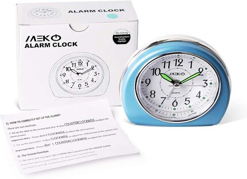 MEKO Alarm Clocks Non-Ticking for Bedrooms, Smart Tickless AA Battery Powered Travel Alarm Clock with Snooze and Nightlight, Silent No Ticking Bedside Clock(Blue) in Saudi Arabia