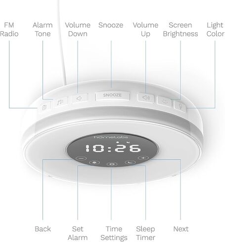 hOmeLabs Sunrise Alarm Clock - Digital LED Clock with 6 Color Switch and FM Radio for Bedrooms - Multiple Nature Sounds Sunset Simulation & Touch Control - With Snooze Function for Heavy Sleepers in Saudi Arabia