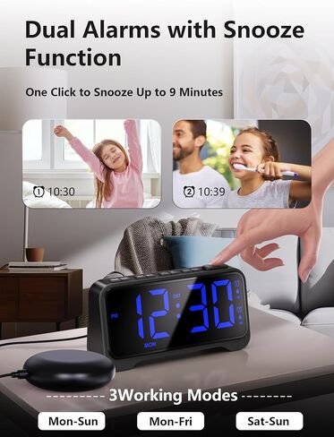 Mesqool Extra-Loud Alarm Clock with Bed Shaker for Heavy Sleepers, Vibrating & Buzzer Modes, Dual Alarms, USB Charging, Snooze & Battery Backup for Adults, Teens, Seniors in Kuwait
