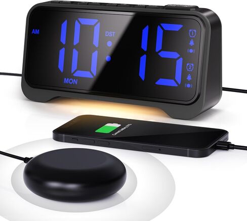 Mesqool Extra-Loud Alarm Clock with Bed Shaker for Heavy Sleepers, Vibrating & Buzzer Modes, Dual Alarms, USB Charging, Snooze & Battery Backup for Adults, Teens, Seniors in Saudi Arabia
